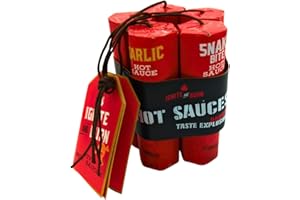 AKEDE Chilli Sauce Gift Set | Hot Sauce Gift Set | Hot Chilli Sauce Danger Taste Explosion Dynamite Shaped 5 Bottles X 45g - Gift Set For Hot Chilli Sauce Lovers