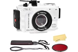 HOLAFOTO SeaFrogs Vivienda submarina para Olympus Tough TG-6 [60m/195ft] Case de Buceo Impermeable para el TG6 Resistente, con Sensor de detección de Fugas Incorporado, Interfaz de la Bomba de vacío-Blanco