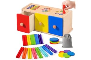 WEVOL Leksaker Barn 1 2 3 År, 3 i 1 Montessori Leksaker av Trä 1-3 År Klassificeringsspel för Färg och Form, Montessori Utbil