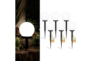 LUMILED 6 sztuk solarnych lamp ogrodowych, kulek solarnych do ogrodu, na zewnątrz, świecąca kula z ostrzem do wbijania w ziemię, czujnikiem zmierzchu, lampa zewnętrzna, lampa ścieżkowa, lampa stojąca,