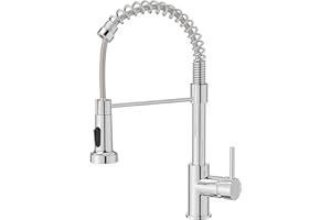 BESTYKS Grifo de Cocina, Grifo Mezclador para Fregadero de Cocina con Rociador Desplegable, Giratorio 360°, Grifo de Cocina con Resorte de Arco Alto, 2 Modos de Rociado, Acero Inoxidable 304, Cromo pulido