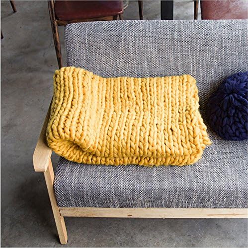 Handmade Chunky Wool Knit Throw Sofa Blanket Hand-woven Thick Wool Bulky Blanket Home Decor Gift (Ginger, 60 x 60cm)