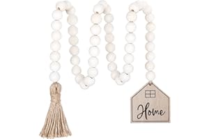 Meplait Wooden Bead Garland with Tassel, Decorative Beads Home Decor Farmhouse Tassel Garland Boho Decor for Tiered Tray（38in）