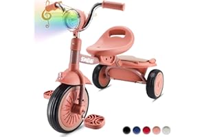 SIMEIQI Toddler Tricycle Foldable Kids Pedal Trike Pedal 3 Wheels Baby Walker Trike for Boys Girls 1-4 Years Old Rear Storage Box Music Headlight
