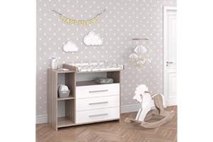 Vicco Commode à Langer Oskar, Blanc/Sonoma/Sonoma, 113 x 100 cm