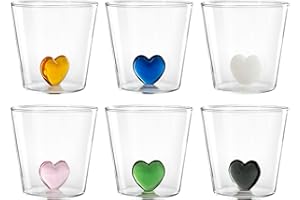H&H Set 6 Bicchieri in Vetro Borosilicato, Trasparente, Cuore interno in Vetro, 300cc