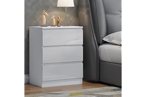 FWStyle 3 Drawer Chest of Drawers White Gloss No Handle Modern Scandinavian Style Furniture…