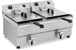 Royal Catering Friteuse Électrique 2 x 13 L, Zone Froide, Thermostat, De Restaurant Double Avec Robinet Professionnelle Commerciale
