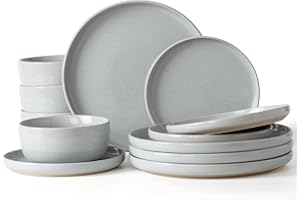 Richmount Milkyway Plates and Bowls Set, 12 Piece Dinner Set, Speckled Stoneware Dinner Set for 4, Chip and Scratch Resistant Dinnerware Sets, Dishwasher & Microwave Safe, Light Gray