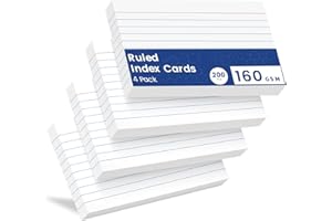 RONEKY Flash Cards A6（10.2x14CM） Revision Cards, 200 PCS Index Cards, Double Sided Ruled Flashcards, Flash Cards Revision, Recipe Record Study A6 Cards White for Office Home School
