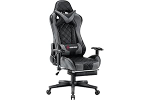 JL Comfurni Gaming Chair Racing Computer Chair Office Desk Chair High-Back Gaming Recliner with Footrest Ergonomic Video Chair for adults PU Leather Swivel E-sports Chair Grey