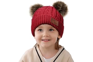 JFAN Sombrero de Invierno Bufanda para Niños Gorro de Punto para Bebés y Niños Pequeños Gorro de Invierno con Color Puro Sombrero de Doble Pompón para Niñas y Niños
