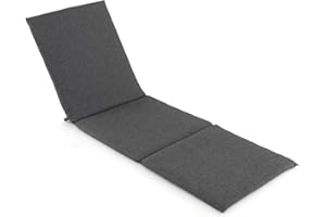 RELAX4LIFE Sun Lounger Cushion, 182 x 59cm Thick Garden Recliner Chaise Lounge Cushion with Hook & loop Fastener Straps, Tri-Fold Patio Chair Sunbed Replacement Pad for Indoor Outdoor (1, Dark Grey)