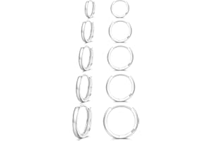 Senteria Orecchini a cerchio in argento Sterling 925 piccolo 5 paia di orecchini a cerchio in argento ipoallergenico set di orecchini a cerchio cartilagine traversine Huggie orecchini 8/10/12/14/16 mm