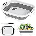 Gintan Camping Folding Chopping Board, 3-in-1 Multifunction, with Knife, for Washing and Storing Fruit and Vegetables, Used for Kitchen, Camper, Motorhome Accessories, Outdoor