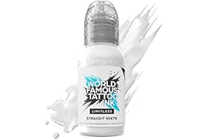 WORLD FAMOUS TATTOO INK World Famous Limitless Limitless Tattoo Ink, wegański profesjonalny tusz do tatuażu permanentnego premium, Straight White, 30 ml