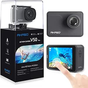 AKASO Action Cam Native 4K 20MP WiFi,Touch Screen,EIS Sommergibile 30m, Angolo Variabile Telecomando con Batterie 1100mAh x2(V50 PRO)