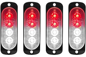 yifengshun 4Pcs 4LED Ultra Slim Emergency Warning Hazard Flashing Light,Red White Strobe Caution Light Bar, Sync Feature Grille Lights Flashing Beacon Light Bar for Car Vehicle Truck 12-24V