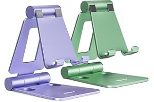 Nulaxy Soporte de teléfono Plegable Paquete de 2 Unidades, Soporte teléfono móvil Ajustable Compatible con iPhone 14, 13, 12, 11, XS, XR, X 8, Huawei, Samsung, Todos los teléfonos, Morado y Verde
