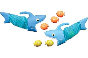 Melissa & Doug Tiburón, Juego de Cazar Peces, Juego de Piscina con 2 Redes y 6 Peces, Juguetes al aire libre, Juego de verano, Regalo para niños y niñas de 3 4 5 6 7 años