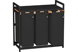 AdelDream Tvättkorg 150 l, 3 fack, tvättsamlare med hyllplats, bamburam