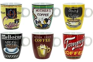 NOVASTYL - Lot 6 tasses à café old school 20cl porcelaine decors assortis - 2414079