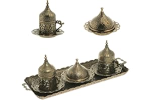 Alisveristime Auténtico juego de tazas de café turco: zamak y porcelana, motivos de tulipanes (juego de 2) (grande) (auténtico)