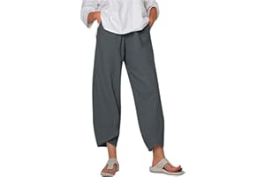 riou Pantalón de Pierna Ancha de Lino Informal para Mujer Pantalones Cortos Suelto Pantalones Cortos de Dormir elásticos y Transpirables para Yoga Jogging Fitness Running