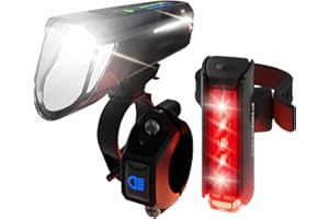 ‎FISCHER FISCHER Fahrrad LED-Akku Beleuchtungs-Set Twin Stop 100 Lux, mit Sensormodus, Lange Leuchtdauer, stabiles Aluminium-Gehäuse, schwarz, 1 Stück