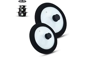 M.S.N Zestaw 2 uniwersalnych pokrywek szklanych, 2-częściowy, garnki i patelnie 16/18/20 cm i 24/26/28 cm, z zaworem wylotowym i silikonową krawędzią (kolor czarny, 16/18/20-24/26/28 cm)