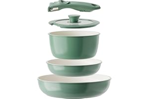 Redchef Set de poêles en céramique avec poignée amovible, casserole non toxique, pour camping, sans PTFE, sans PFOA, peu encombrante, passe au lave-vaisselle, vert