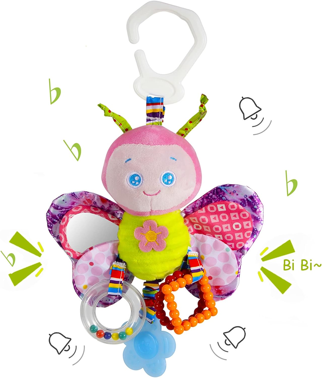 Funsland Pram Toys for Babies Clip On Car Seat Toys Toddlers Stroller Toys with Hanging Rattle for Infants Sensory Toys for Baby Girls and Boys Soft Toys for Newborn 0-6 Months