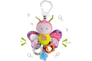 Funsland Zabawki do wózka, z Wiszącą Grzechotką dla Niemowląt, Zabawki Sensoryczne dla Niemowląt, Dziewczynek i Chłopców, Miękkie Zabawki dla Noworodka 0–6 Miesięcy (Motyl)