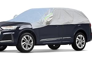 BEXITA Półgarażowa plandeka na samochód, wodoszczelna, do użytku na zewnątrz, pogrubiony materiał z bawełnianą podszewką, osłona przedniej i tylnej szyby