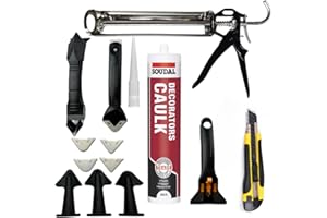 Tsekouri Decorators Caulk White Set - Bundle With Sealant Gun, Silicone Sealant Tool Finishing 3 in 1 Kit Smoothing Set And Soudal White Caulk Gap And Crack Filler Acrylic Silicone Adhesive Sealant