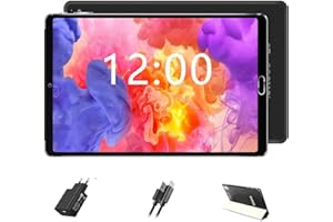 GOODTEL Tablet 10 inch 4GB RAM + 64GB ROM, Android, WiFi, Bluetooth, OTG, Batterie 8000mAh, Dual Camera 5MP + 8MP, SD Slot 4-256GB, avec étui, Noir Profond