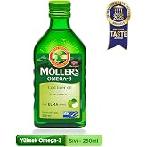 M&ouml;ller's Omega 3 Elmalı 250 ml; saf morina balığı yağı, IFOS Onaylı, DHA, EPA, A D E vitamini. &Ccedil;ocuklar ve yetişkinler i&ccedil;in d