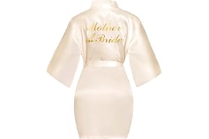 Lovasy Bride Robe Satin Kimono Robe Silk Satin Dressing Gown for Women Bridesmaid Robes Short Bridal Morning Robes with Oblique V-Neck