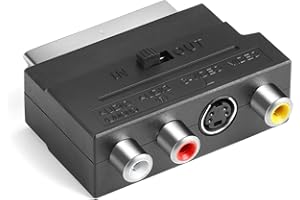 BIVOFU Scart auf 3X Cinch Buchsen IN/Out Umschalter + S-Video S-VHS AV Audio Video Adapter, Schwarz für Optimale Bild und Tonübertragung, AV Audio Video Adapter