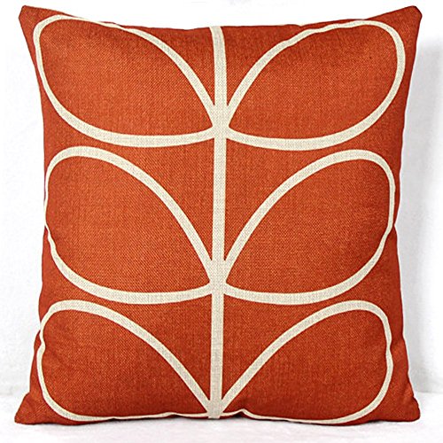 Vanki leaf series Cotton Linen Square Decorative Throw Pillow Case Cushion Cover 18 x 18 inches ,red based white stem pattern