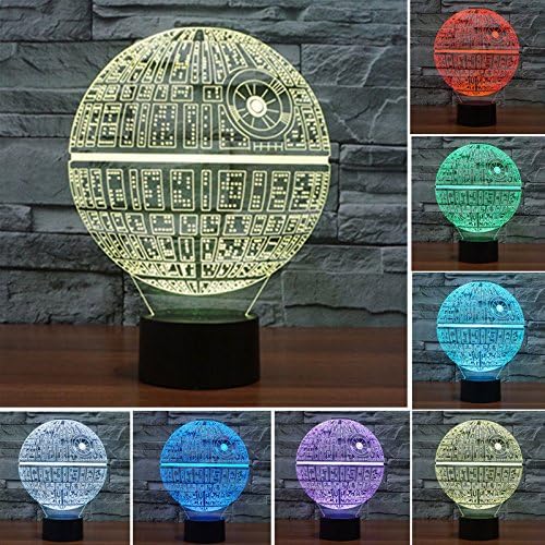 Tama Caumi 3D illusion Death Star Night Light 7 Color Change LED Table Lamp Bedroom Optical Illusion Lights with Acrylic Flat ABS Base USB Charger for Christmas Gifts