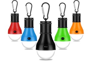 FUNYORD Campinglampe，LED Camping Laterne，5 Stücke Zeltlampe mit Karabiner Kinder Glühbirne Set, Tragbare Wasserdicht Camping lampe für Garten, Stromausfall, Festival, Garage, Geschenke (5；Bunt)
