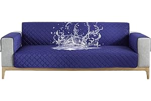 Carvapet Sofa Cover Waterproof Sofa Slipcover Water Resistant Chair Loveseat Settee Sofa Couch Furniture Cover Protector with Adjustable Elastic Straps for Dogs Cats (Sapphire, 3 Seater)