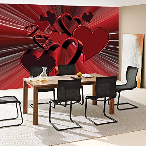 Vlies Fototapete 400×280 cm PREMIUM PLUS Wand Foto Tapete Wand Bild Vliestapete – 3D Tapete Abstrakt Herzen Streifen Linien Tunnel Bahnen Liebe 3D rot – no. 854 - 7