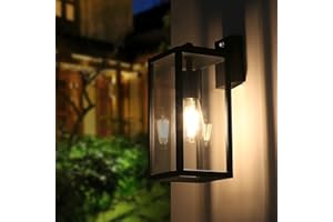BRIMMEL Outdoor Wall Light Dusk to Dawn - Aluminum Black Wall Lantern Porch Sconce with Ambient Sensor, Anti-Rust IP44 Lights Fixture with Clear Glass Shade, Matte Black