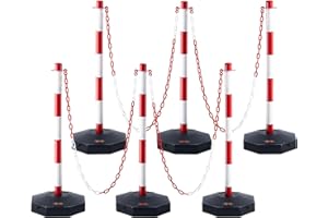 VEVOR Poteau de Signalisation 6PCs Poteau de Délimitation sur Socle Remplissable Hauteur Réglable Cône de Signalisation Longue Chaine 2 m pour Contrôle de Circulation Chantier Parking Rouge et Blanc