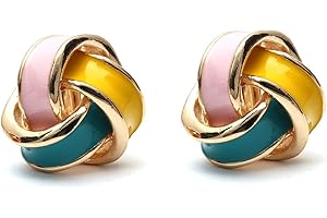 Idin Jewellery - Blue Pink and Yellow Enamel Knot Screw Back Clip-on Earrings