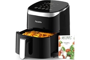 Fabuletta Heißluftfritteuse 4L, 9-in-1 Air Fryer, Max 230℃ Heissluft Fritteusen, Digitalem LED-Touchscreen AirFryer, Rapid Air und Fettentfernungstechnologie, Vorheizen, Shake-Modus (Tiefschwarz)