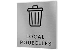 DECOHO - Pictogramme format 20 cm x 20 cm en Dibond Aluminium brossé - Modèle Local poubelles - Argent