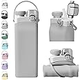 LBOYLOVE Collapsible Water Bottles, 20oz Silicone Reusable Water Bottle with Straw and Strap, Leakproof Foldable Sports Water Bottle for Travel Camping Running Hiking Gym, BPA Free (grey)